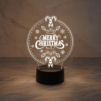 Merry Christmas Acrylic Night Lamp with Warm White Light & USB Powered | Bedside Table Lamp